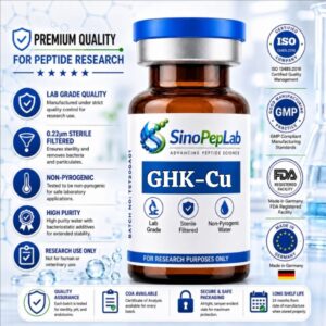 GHK-Cu 10mg high-purity research peptide vial with HPLC tested quality and Certificate of Analysis by SinoPepLab
