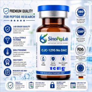 CJC-1295 Without DAC 10mg high-purity research peptide vial with HPLC testing, LC-MS confirmation, and Certificate of Analysis from SinoPepLab