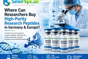 High-Purity research peptides in Germany and Europe - Laboratory scientist with research peptides vials by SinoPepLab .
