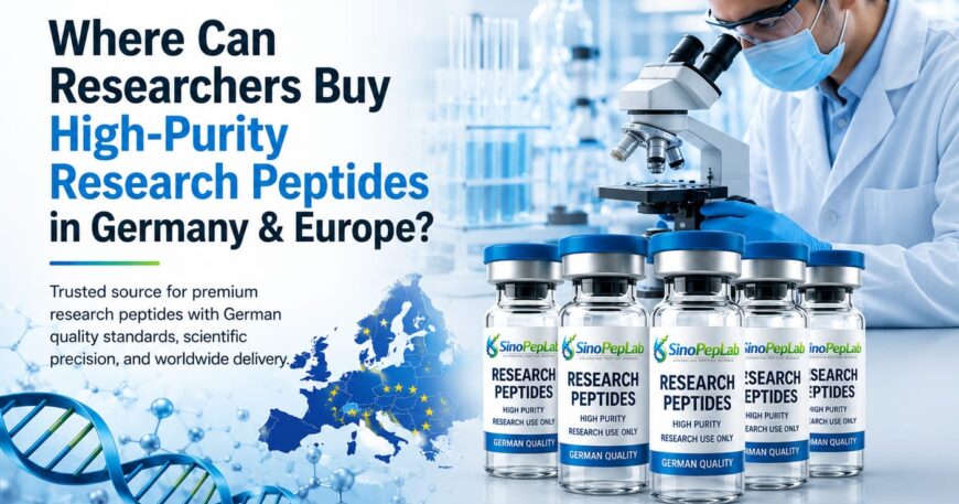 High-Purity research peptides in Germany and Europe - Laboratory scientist with research peptides vials by SinoPepLab .