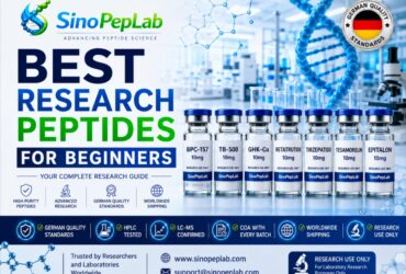 best research peptides for beginners Best Research Peptides for Beginners featured image by SinoPepLab showing BPC-157, TB-500, CJC-1295, Ipamorelin, and GHK-Cu research peptides with laboratory quality standards and German-tested research branding.